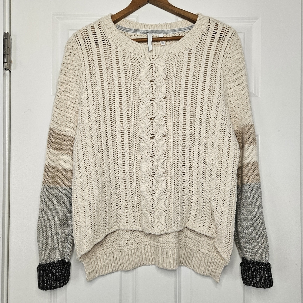 Victoria's Secret Slouchy Cableknit Chunky Colorblock Cream Sweater XS/S - Picture 2 of 6